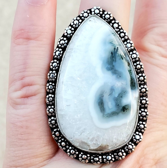 New Huge Solar Quartz Agate Druzy Silver Ring. - Picture 9 of 9